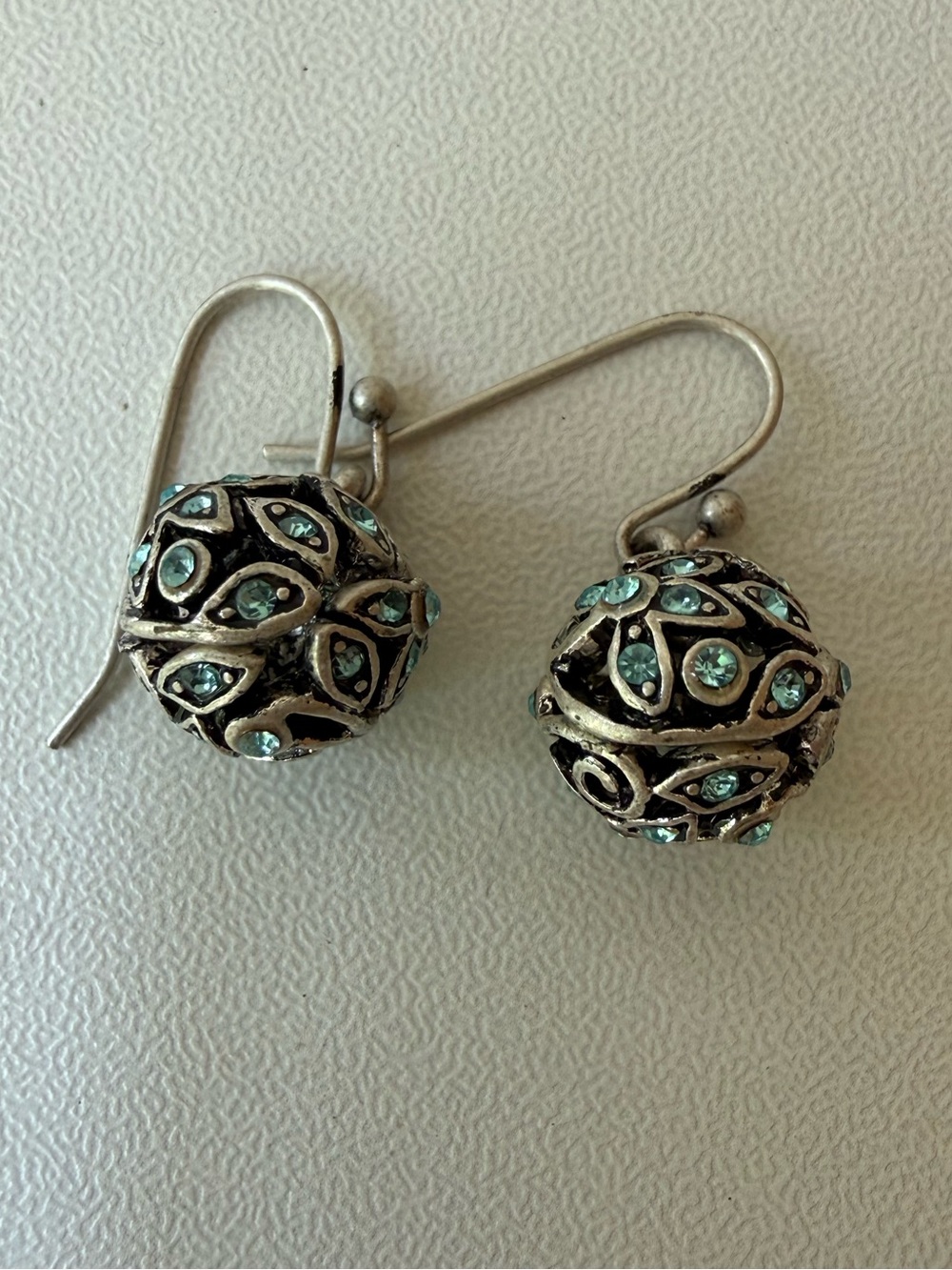 Sterling Silver Ball Drop Earrings with Light Aqua Crystals